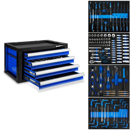 EBERTH Boîte à outils avec 4 tiroirs et ses outils bleu